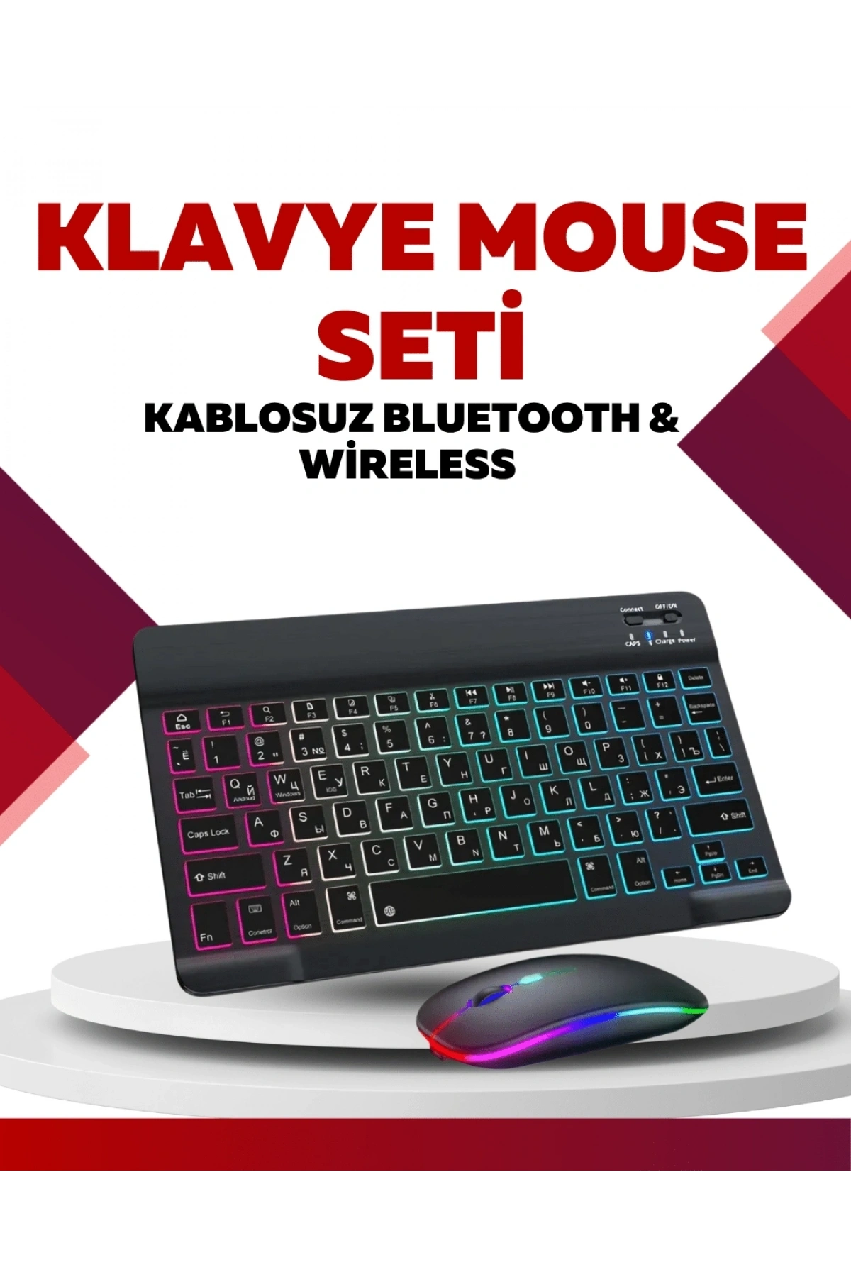 Bluetooth 5.3 Destekli Şarjlı Taşınabilir Klavye + Mouse Kombinasyonu