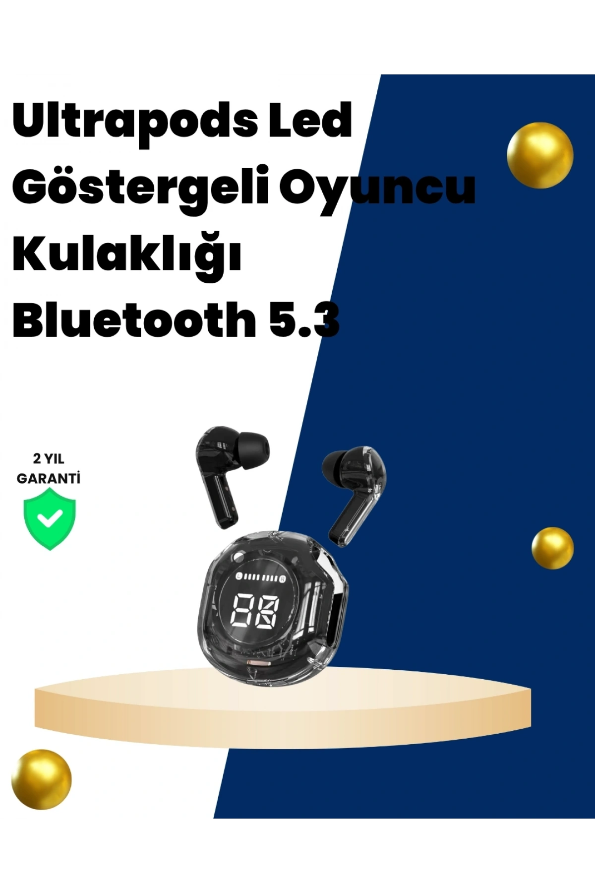 Bluetooth 5.3 Kablosuz Kulaklık 30mm Sürücü LED Ekranlı Mikrofonlu