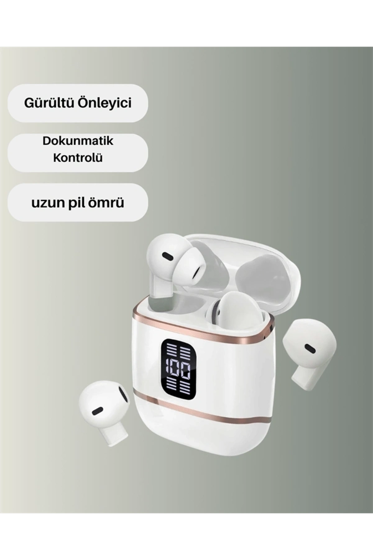 Bluetooth 5.3 Kulaklık – 4 Adet, Çift Kulaklıklı, Dijital Göstergeli, ANC + ENC