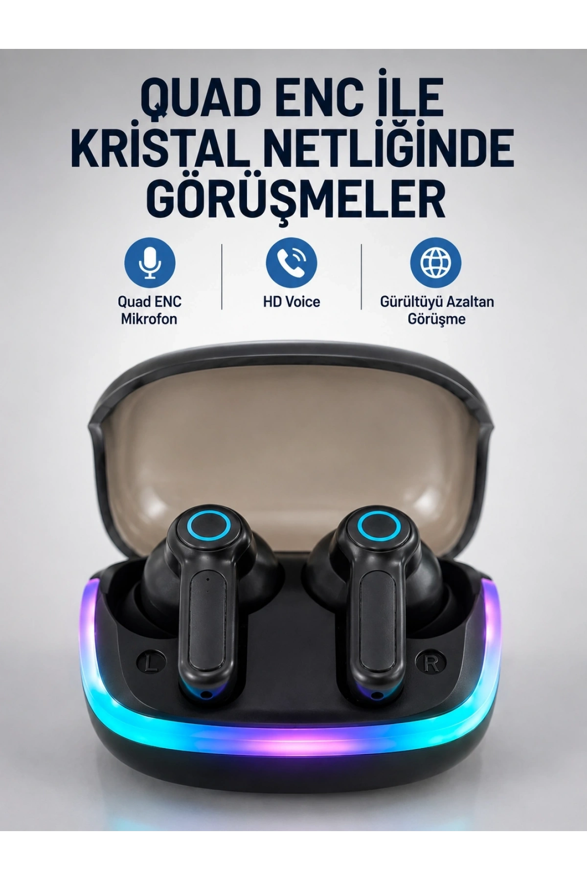 Bluetooth 5.4 Kablosuz KulaklıkQuad ENC Mikrofonlu TWS Kulaklık
