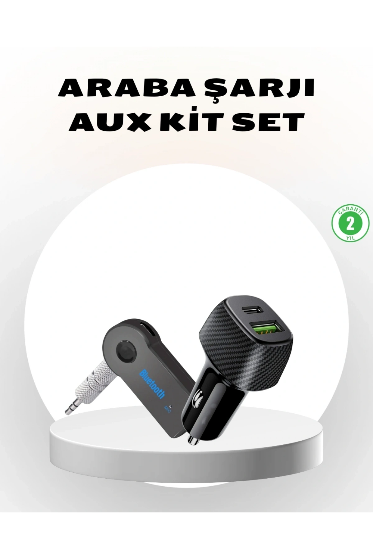 Bluetooth AUX Çevirici ve PD Destekli Araç Şarj Cihazı 2’li Set