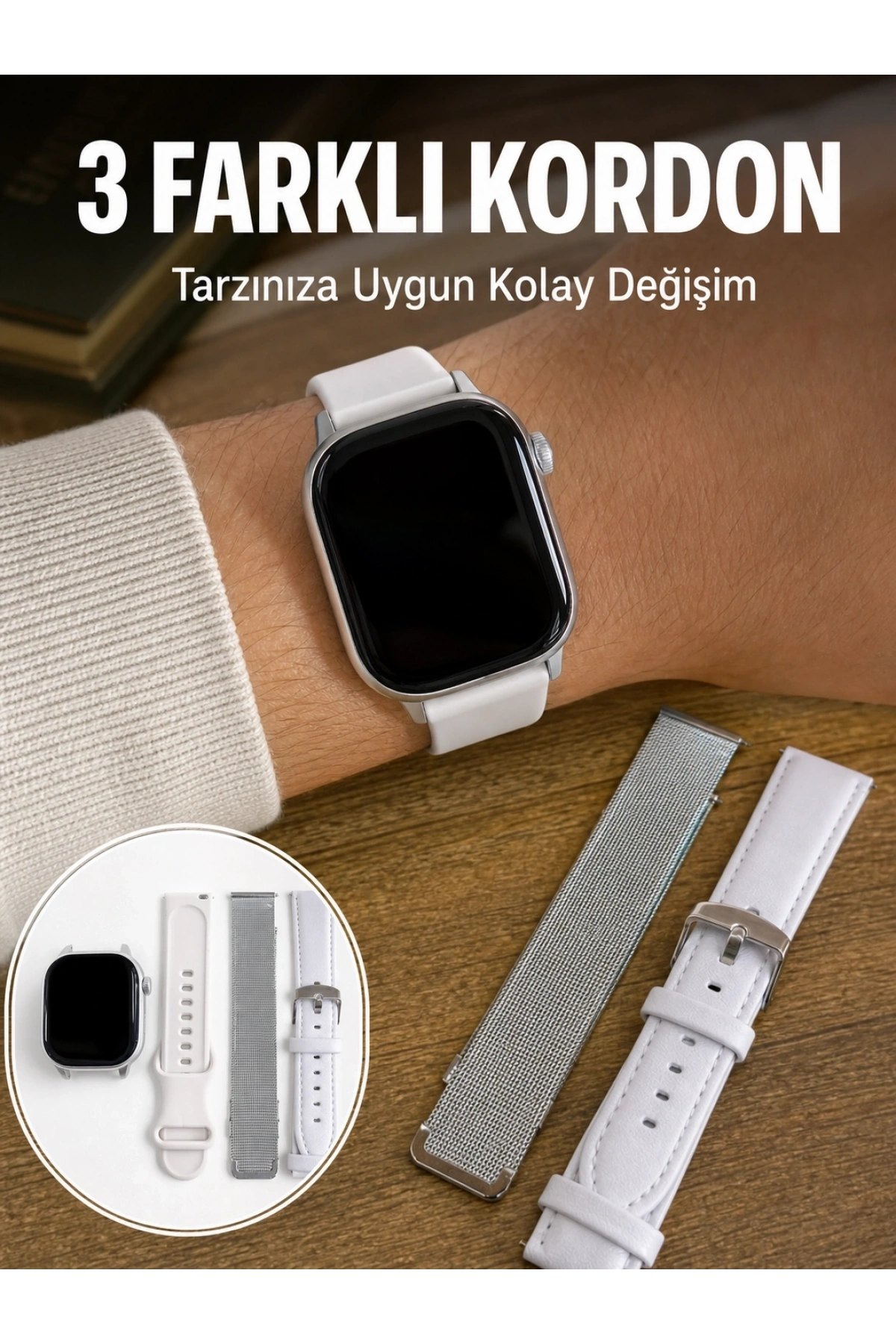 Bluetooth Görüşmeli Dokunmatik Akıllı Saat 3 Farklı Kordon Seçeneği