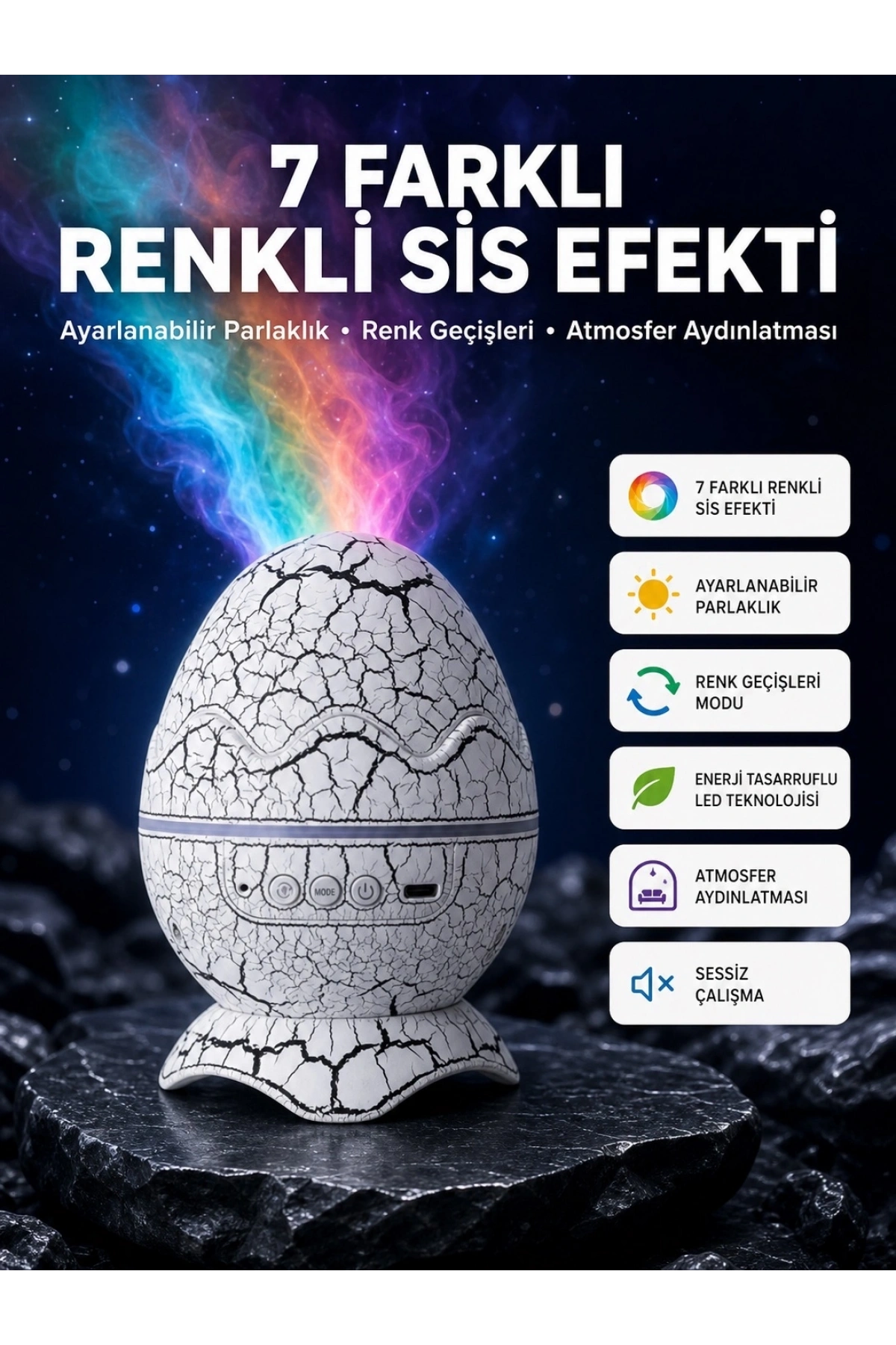 Bluetooth Hoparlör Özellikli 7 Renkli Gece Aydınlatması