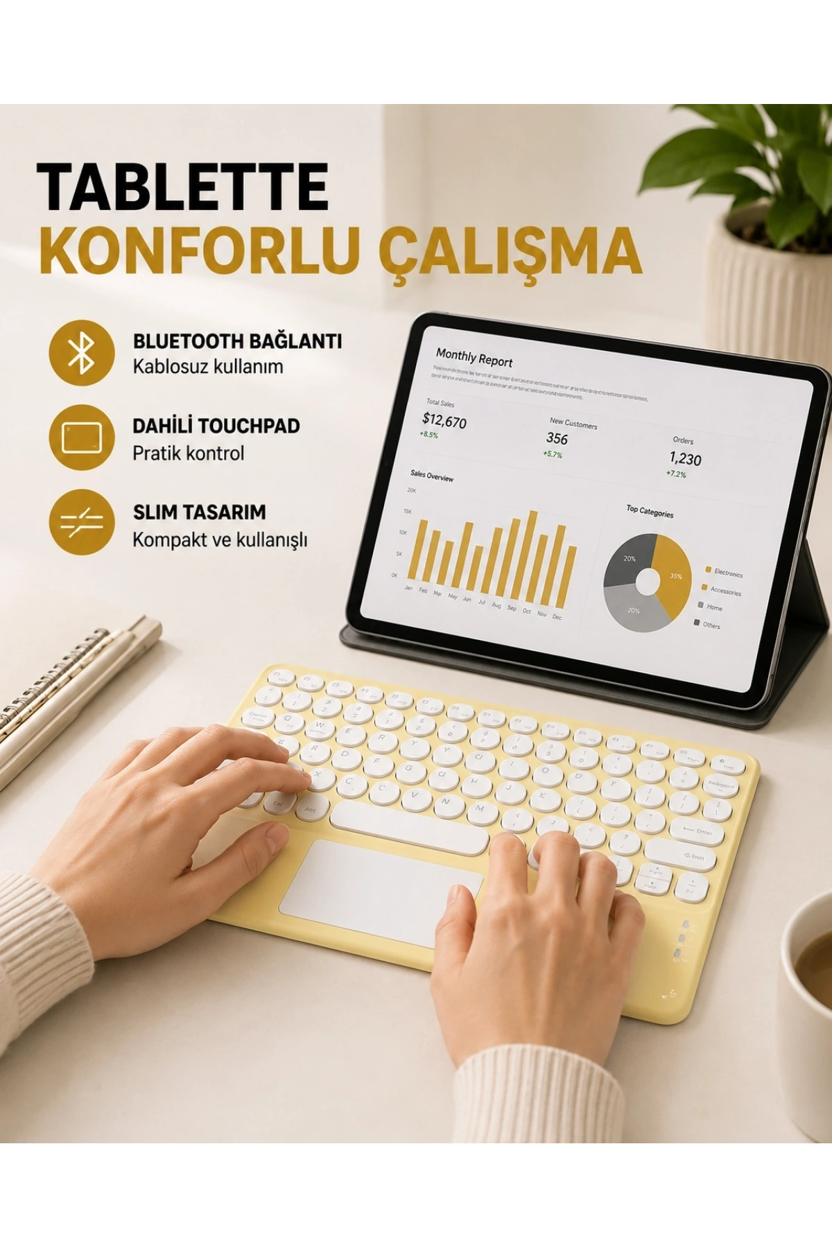 Bluetooth Kablosuz Klavye – İnce Slim Model, Tablet ve Akıllı TV Uyumlu, Sessiz Tuşlu Taşınabilir Klavye