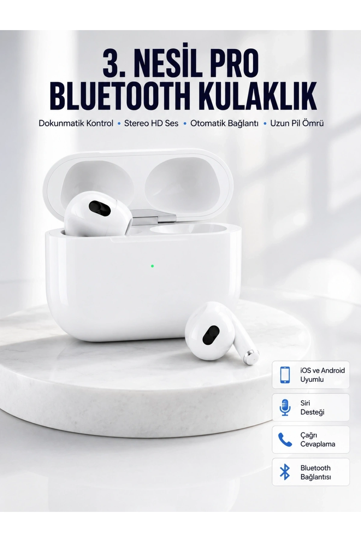 Bluetooth Kulaklık 3. Nesil Ios Android Uyumlu Yeni Nesil Wireless Charge