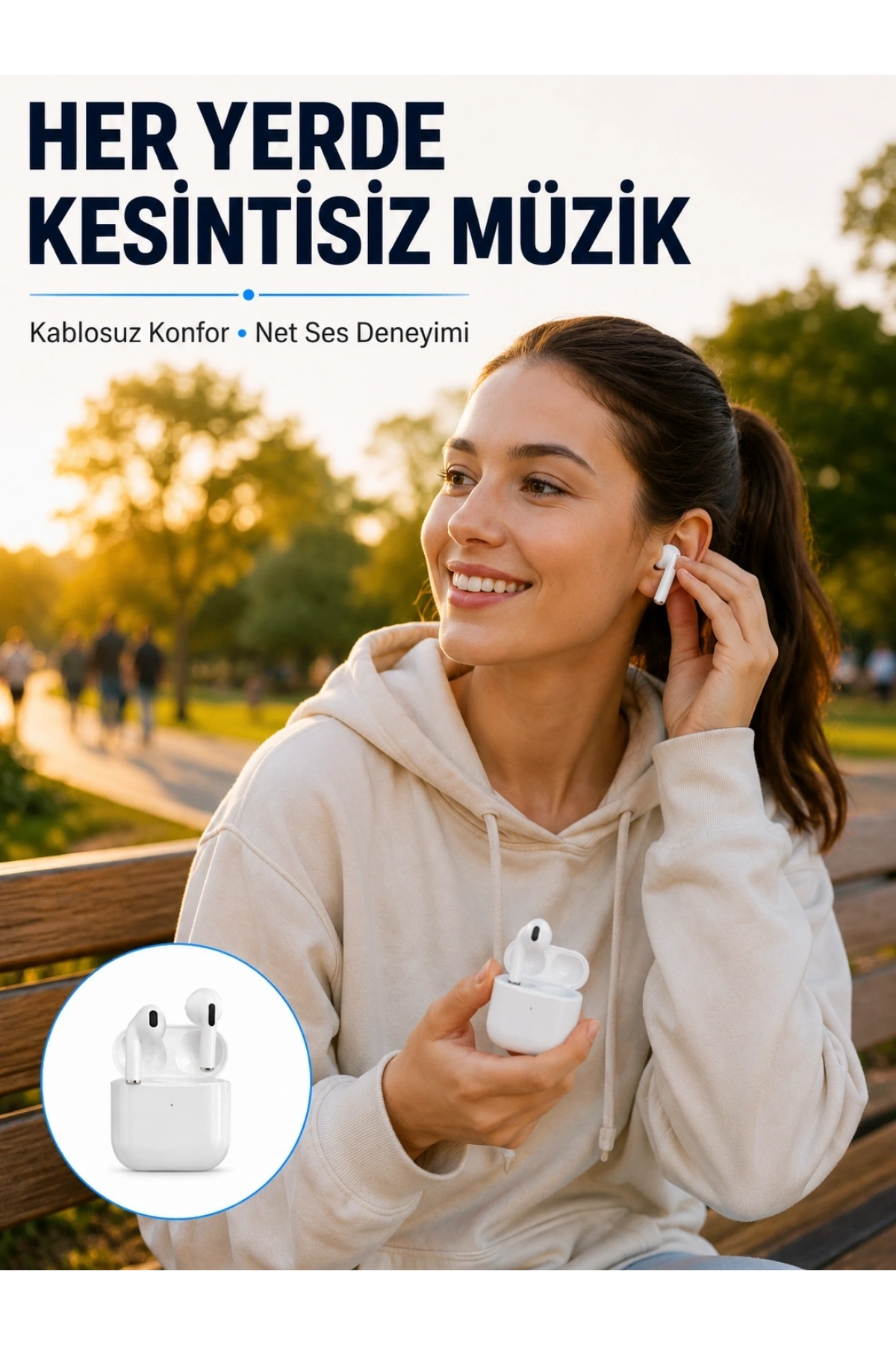 Bluetooth Kulaklık Beyaz Çağrı Cevaplama Dokunmatik Kontrol Kablosuz