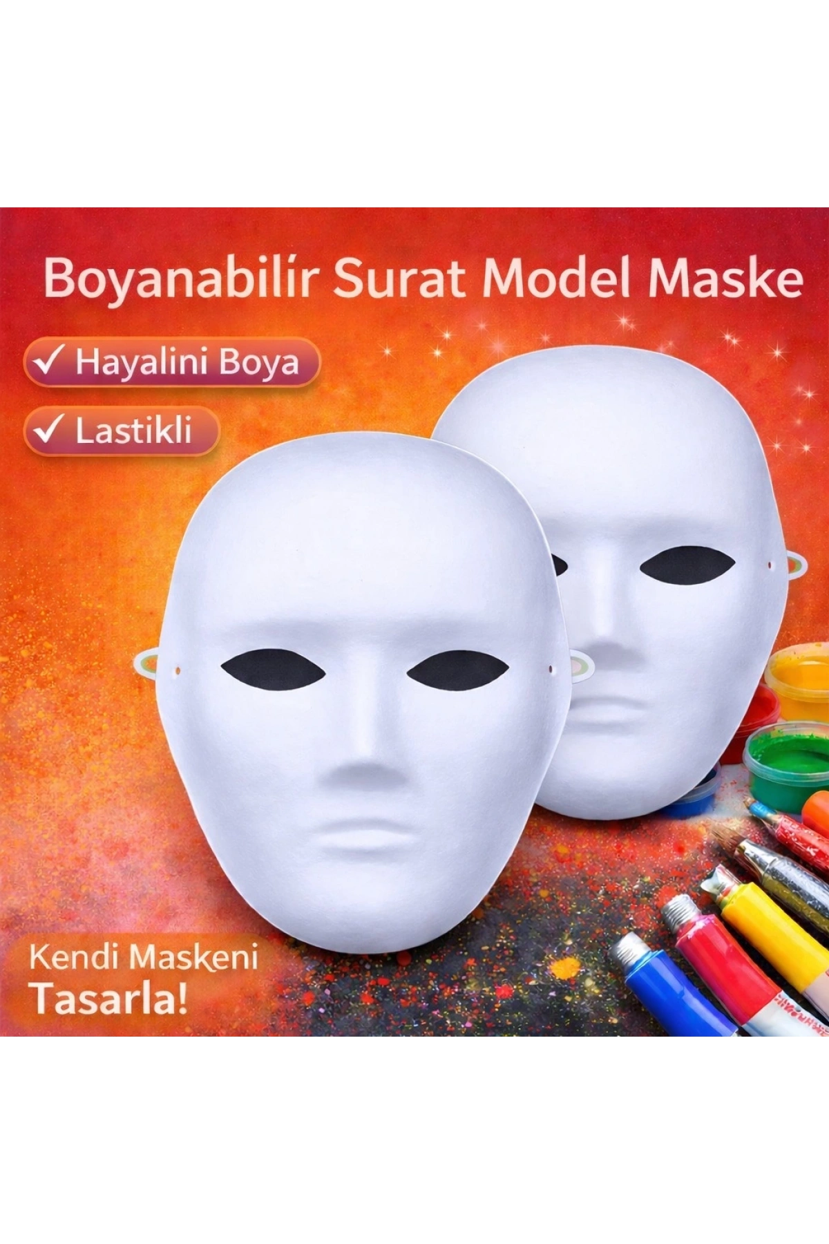 Boyanabilir Surat Model Maske – Lastikli | Kendin Tasarla (5047)
