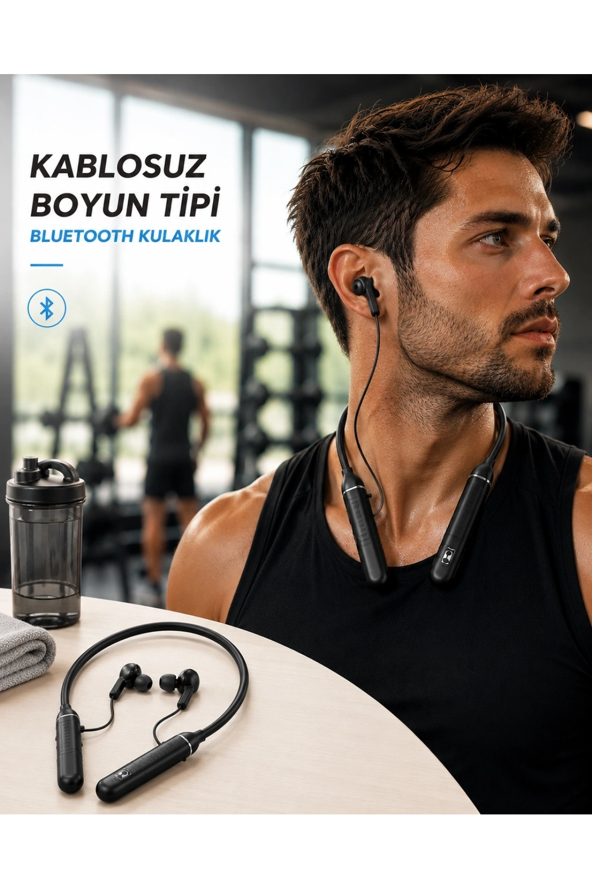 Boyun Tipi Kablosuz Bluetooth Kulaklık Uzun Pil Ömrü Mikrofonlu