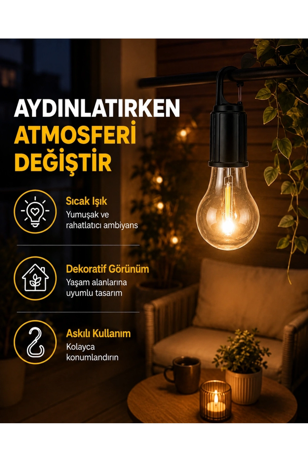 C Tipi Şarjlı Asılabilir Kamp Feneri