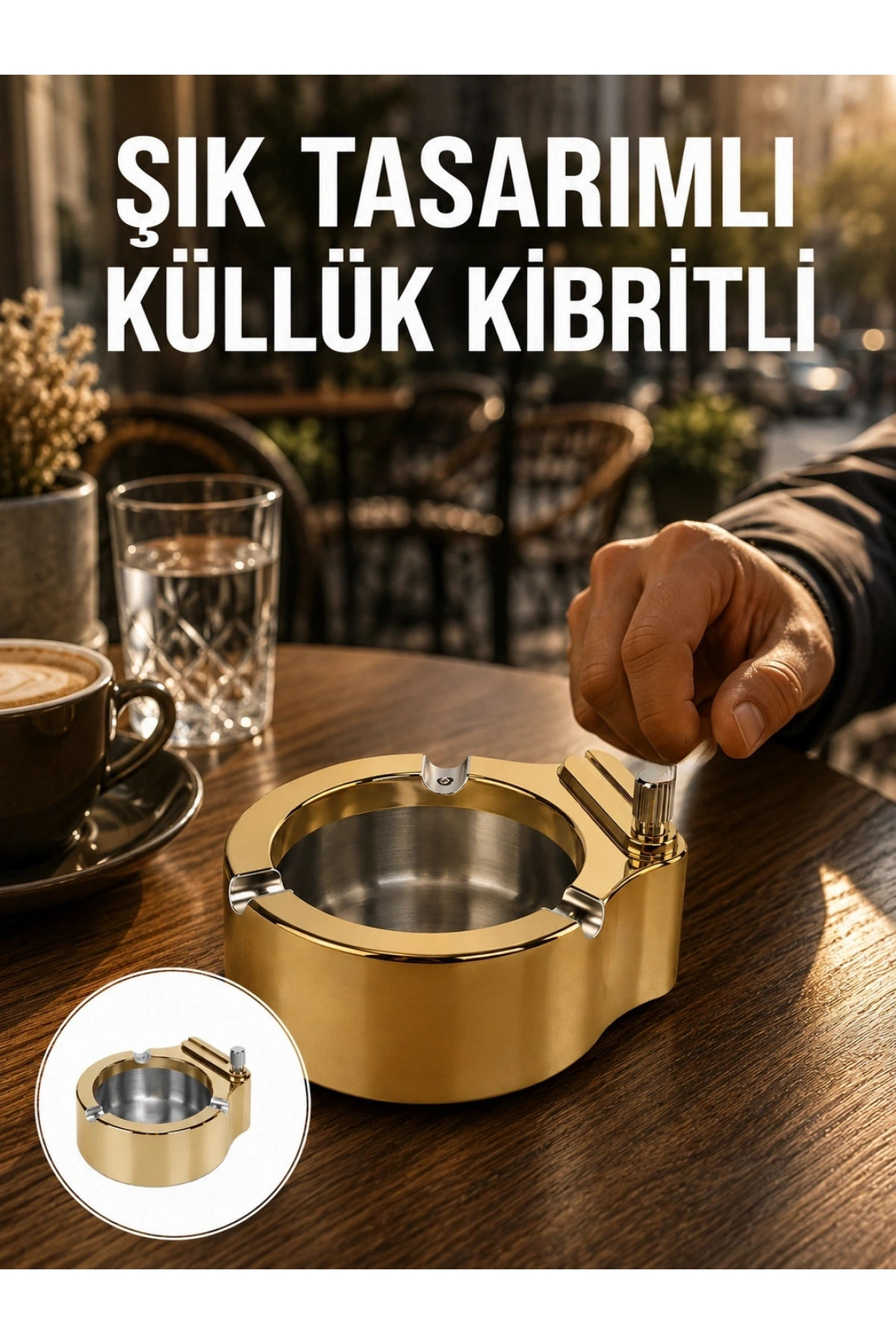Çakmak Entegreli Küllük Yeniden Doldurulabilir Metal Gövde