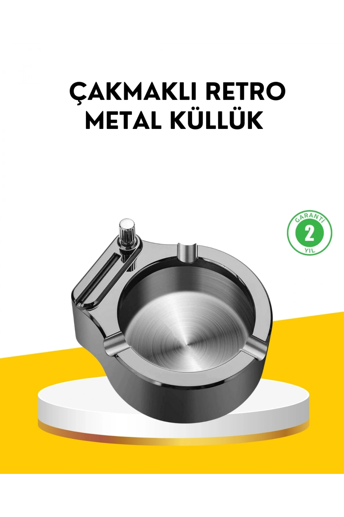 Çakmaklı Küllük Paslanmaz Metal Yuvarlak Tasarım