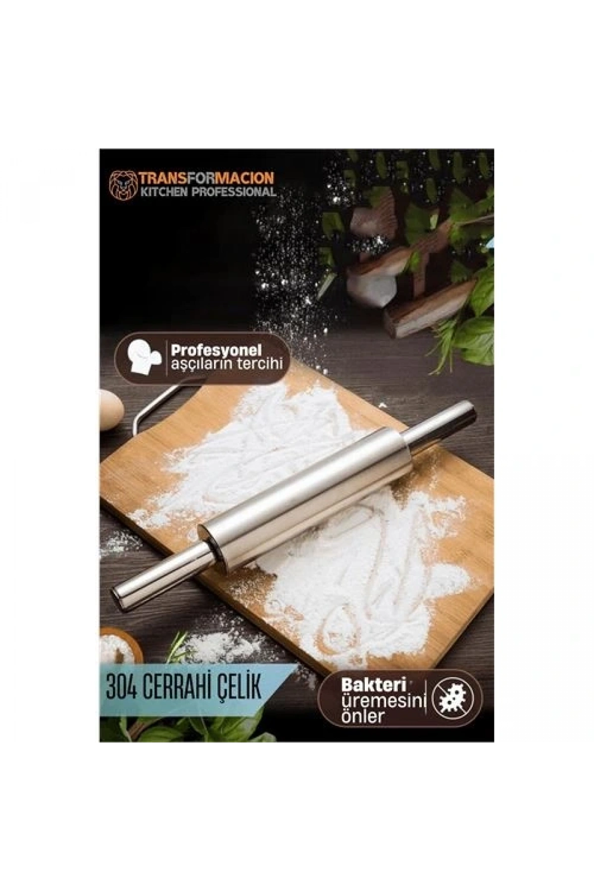 Çelik Merdane - Profesyonel Hamur Açma Merdanesi - 304 Paslanmaz Çelik Mutfak Merdanesi