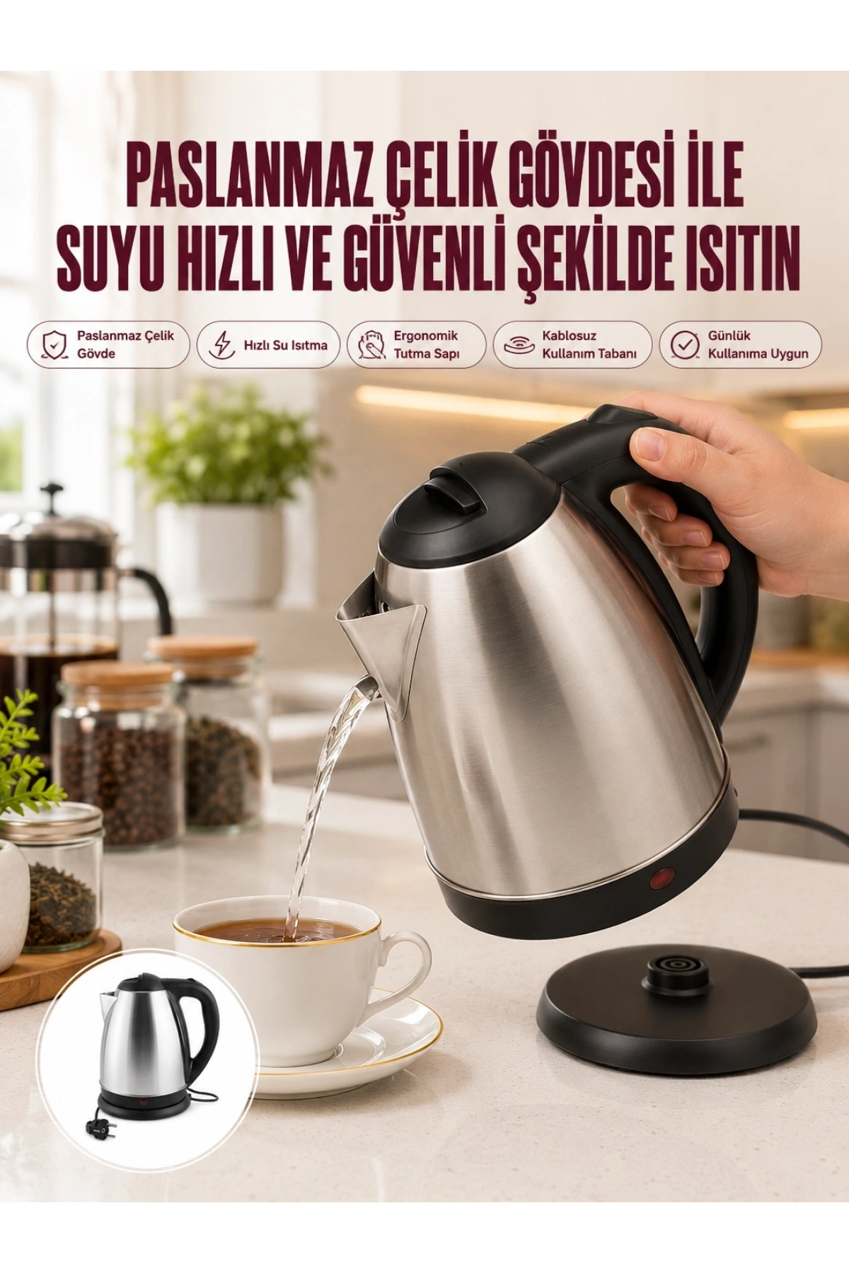 Çelik Su Isıtıcı Kettle Dayanıklı Paslanmaz Çelik Uzun Ömürlü