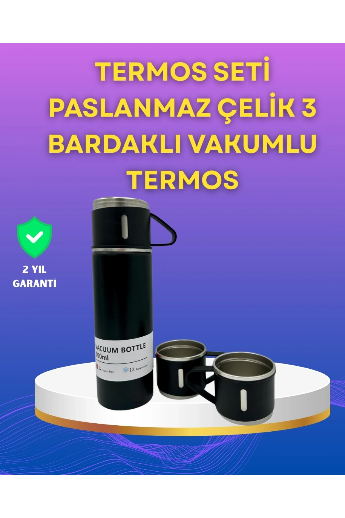 Çelik Termos Bardak Seti | 500 ml Kapasite, Kaymaz Taban, Hediye Kutulu