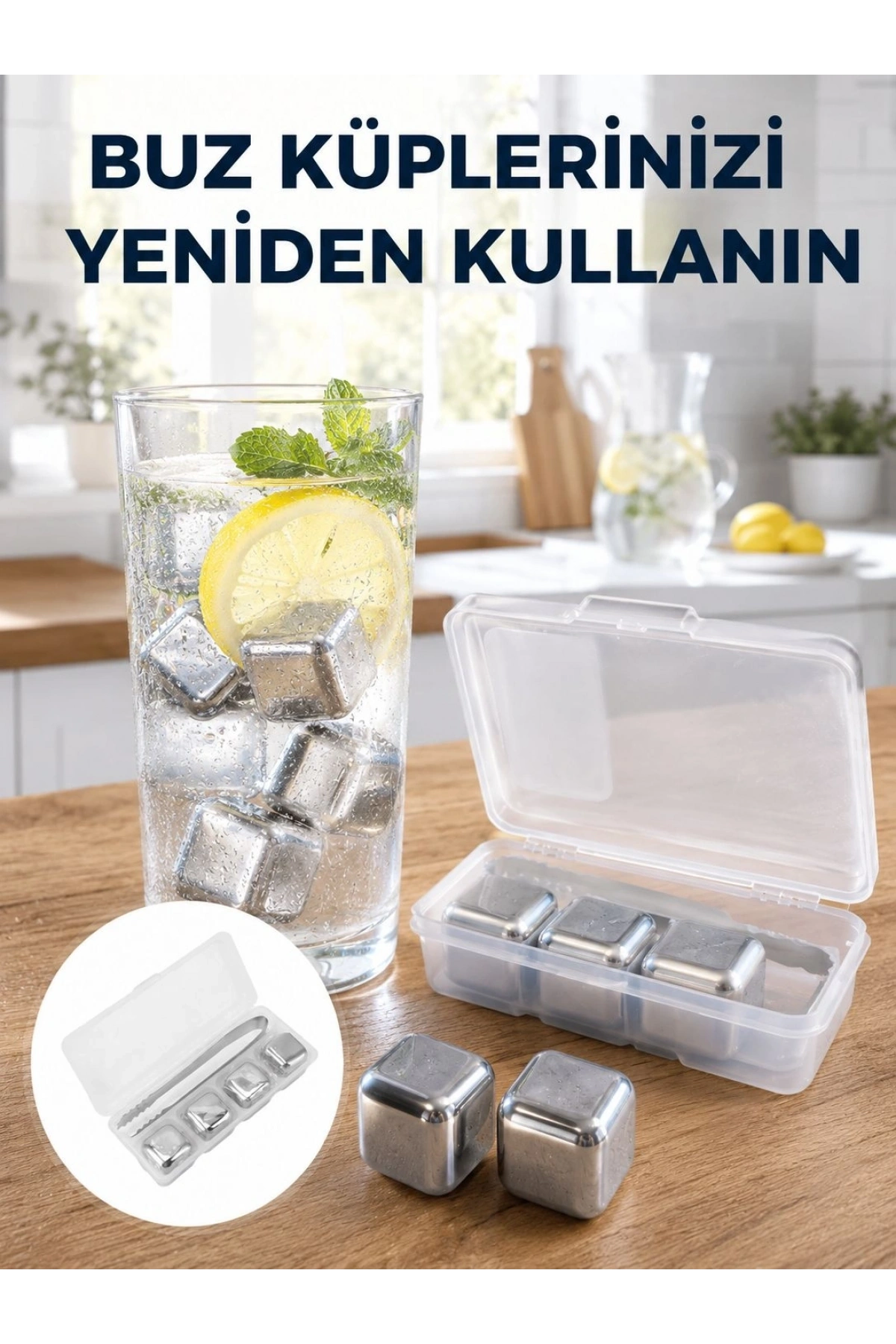 Çevre Dostu Metal Buz Küpü ve Kullanışlı Klips Seti