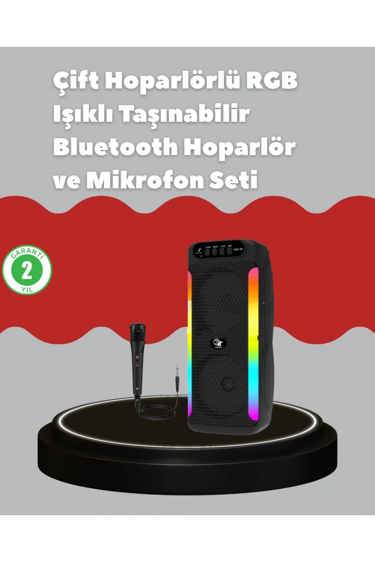Çift 4 inç Hoparlörlü RGB Işıklı Bluetooth Ses Sistemi