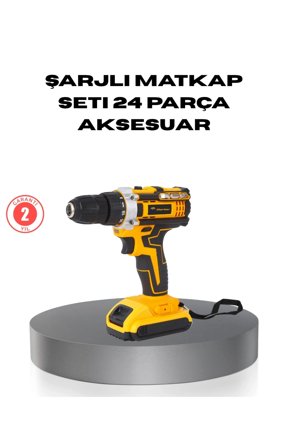 Çift Bataryalı Darbeli Şarjlı Matkap Seti – Metal Dişli, 24 Parça Aksesuar ve LED Işıklı