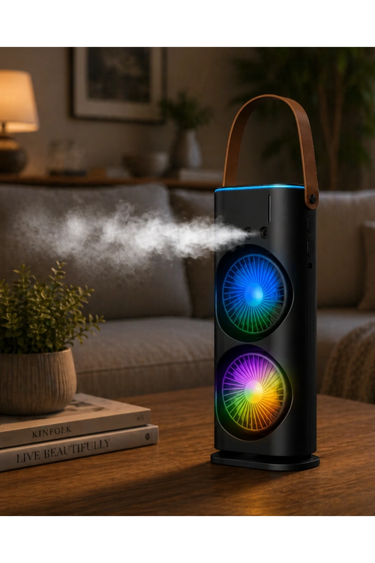 Çift Fanlı Nemlendiricili Masaüstü Soğutucu USB Girişli Sessiz Serinletici