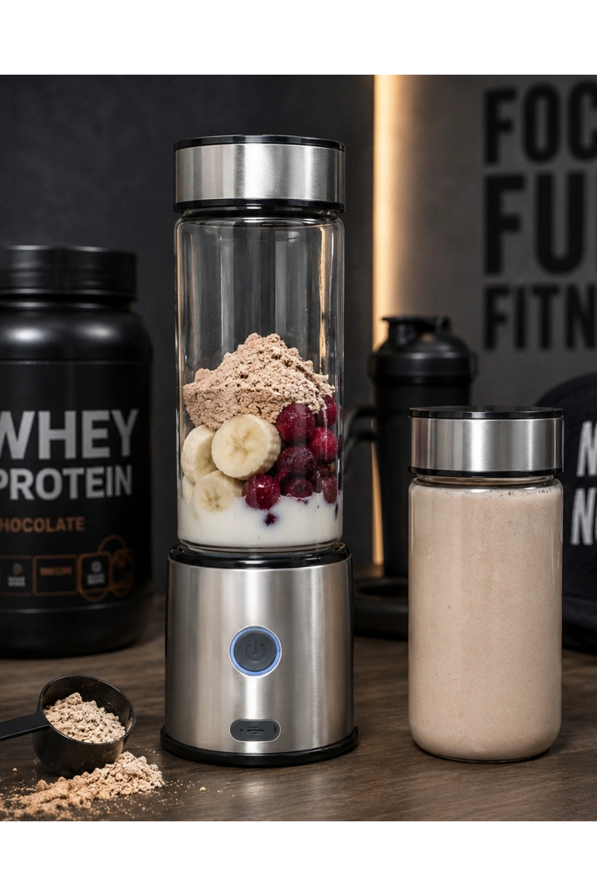 Çift Hazneli Cam Blender USB Şarjlı Smoothie ve Buz Kırıcı Blender