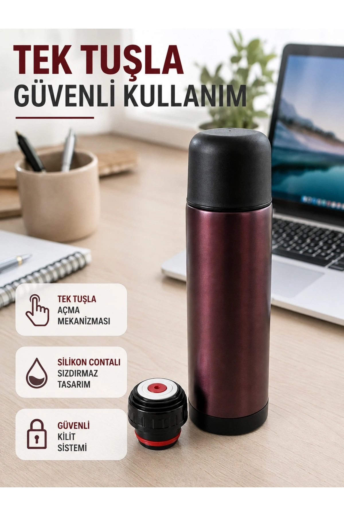 Çift Katmanlı Vakumlu Termos Ofis Araç Kamp İçin Paslanmaz Çelik Termos