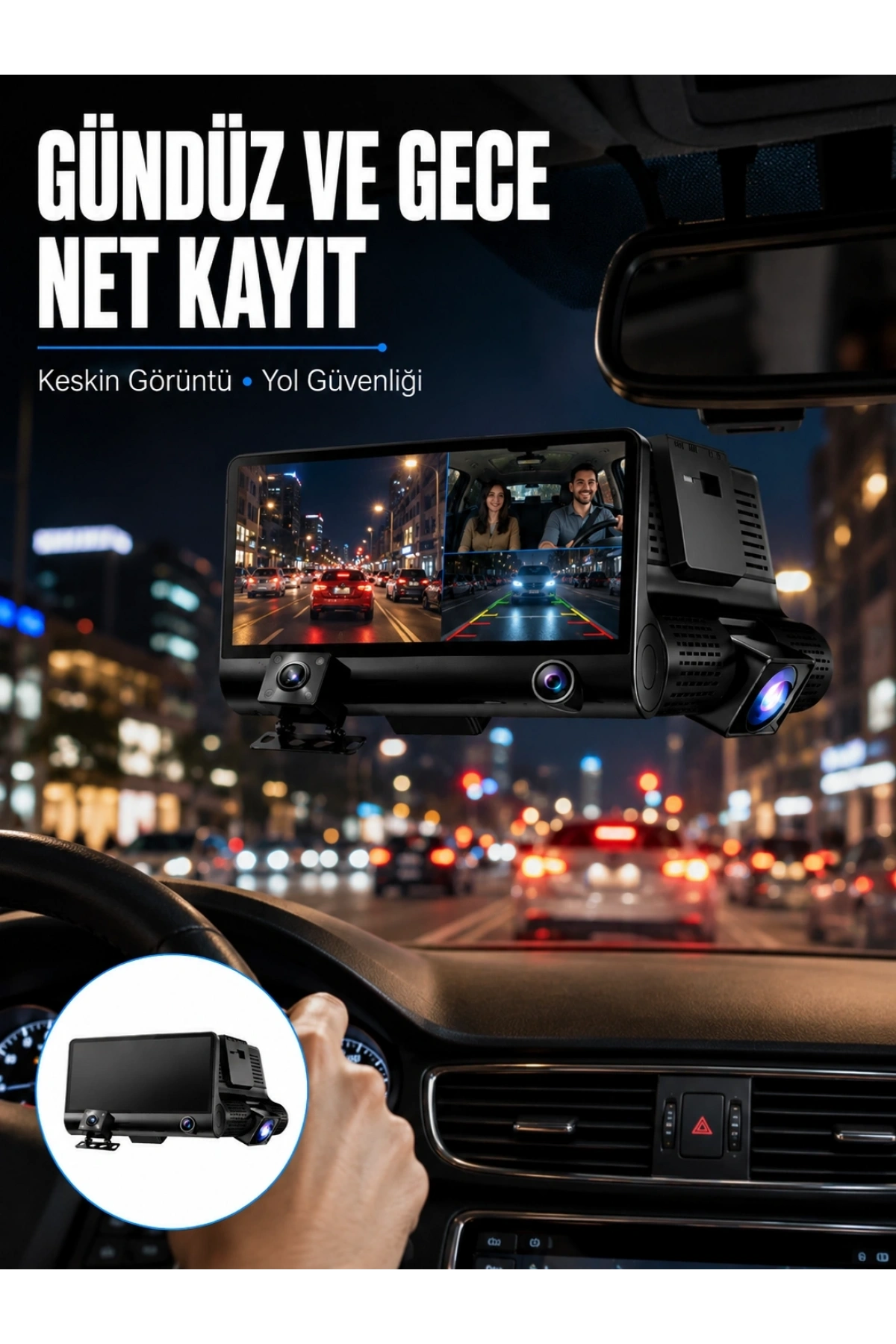 Çift Lens Araç Güvenlik Kamerası G Sensörlü Full HD
