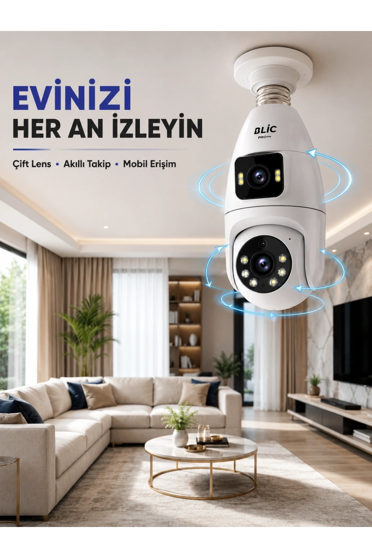 Çift Lens Wi-Fi Ampul Kamera ve Mobil Kontrol Yüksek Çözünürlüklü