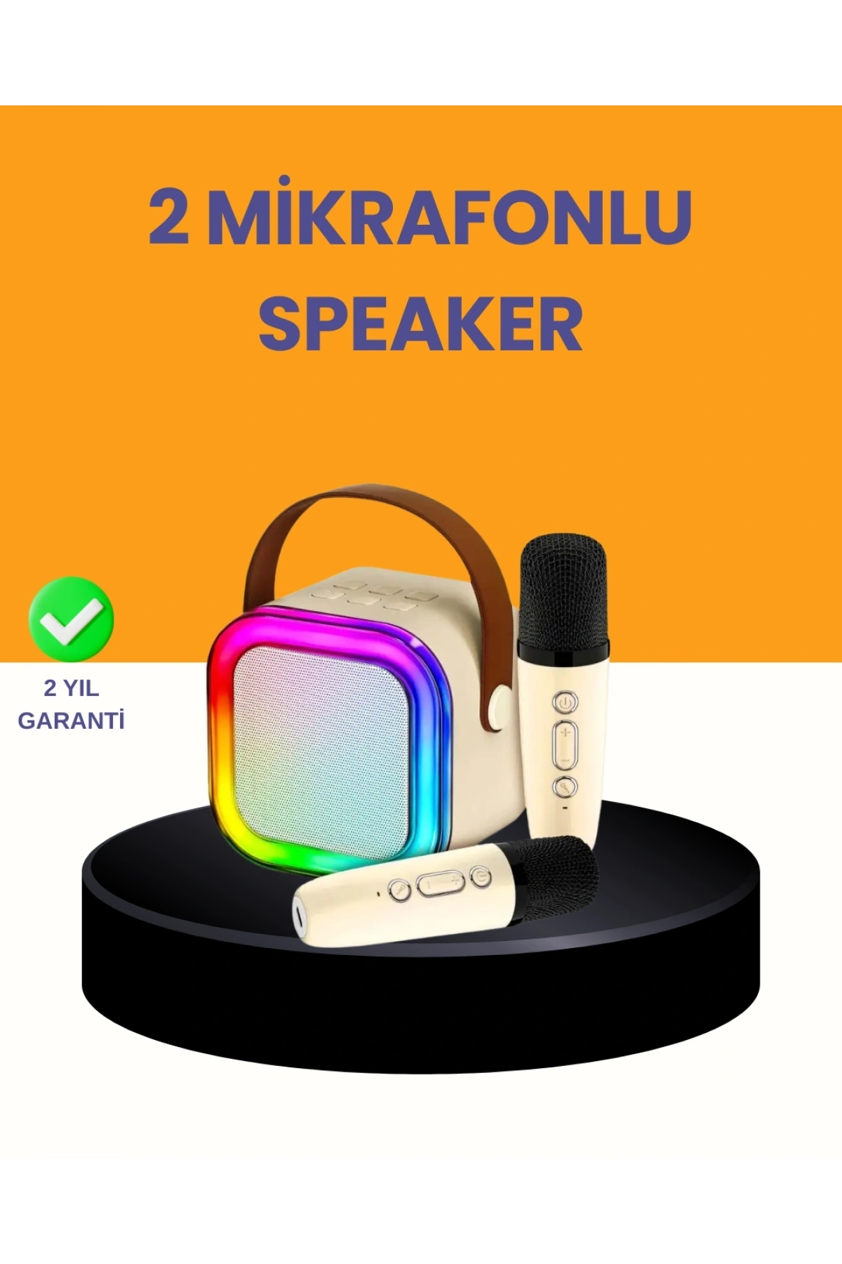 Çift Mikrofonlu Kompakt Karaoke Hoparlör – Uzun Pil Ömrü