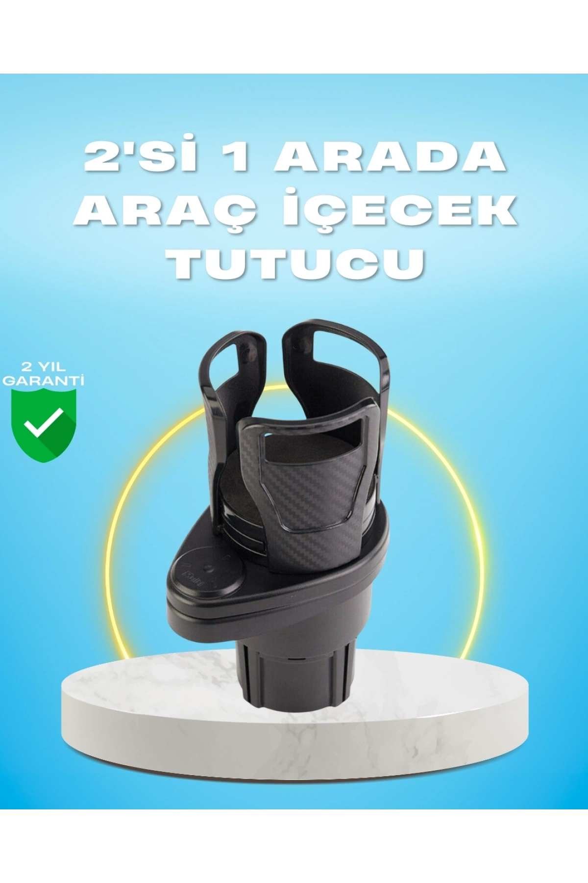 Çiftli Araba Bardak Tutucu Karbon Fiber Görünümlü 360° Ayarlı