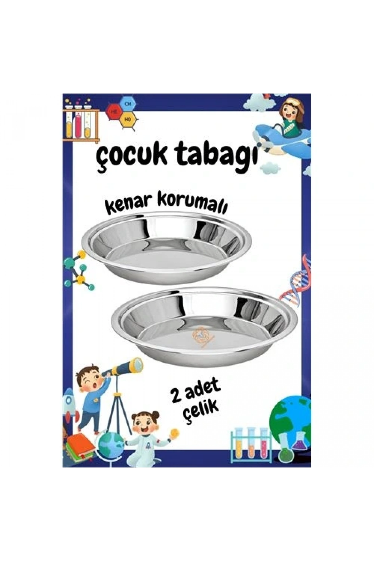Çocuk Tabağı Güvenli Kenarlı Çelik 2 Adet 21 cm