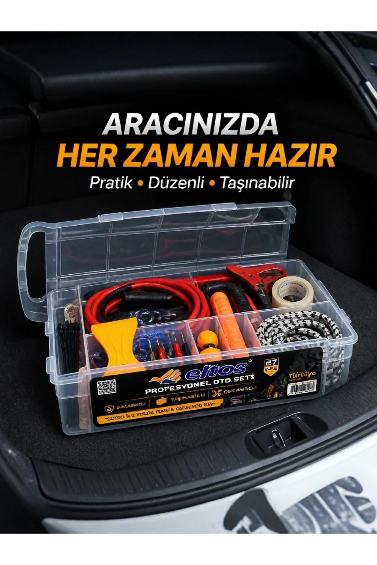 Çok Amaçlı 27 Parça Araç Acil Durum Ekipman Seti Düzenli Taşıma Kutulu