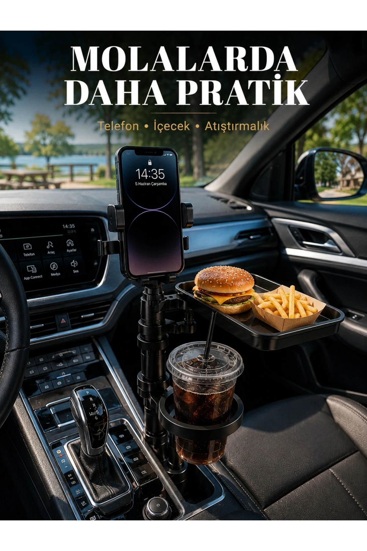 Çok Amaçlı Araç Organizeri Telefon Tutucu ve Bardaklık Aparatı