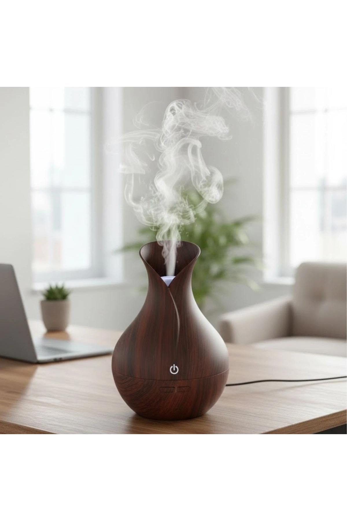 Damla Model Akasya Renk Hava Nemlendirici – Ultrasonik Soğuk Buhar Makinesi, LED Işıklı Masaüstü Oda Nemlendirici (5047)