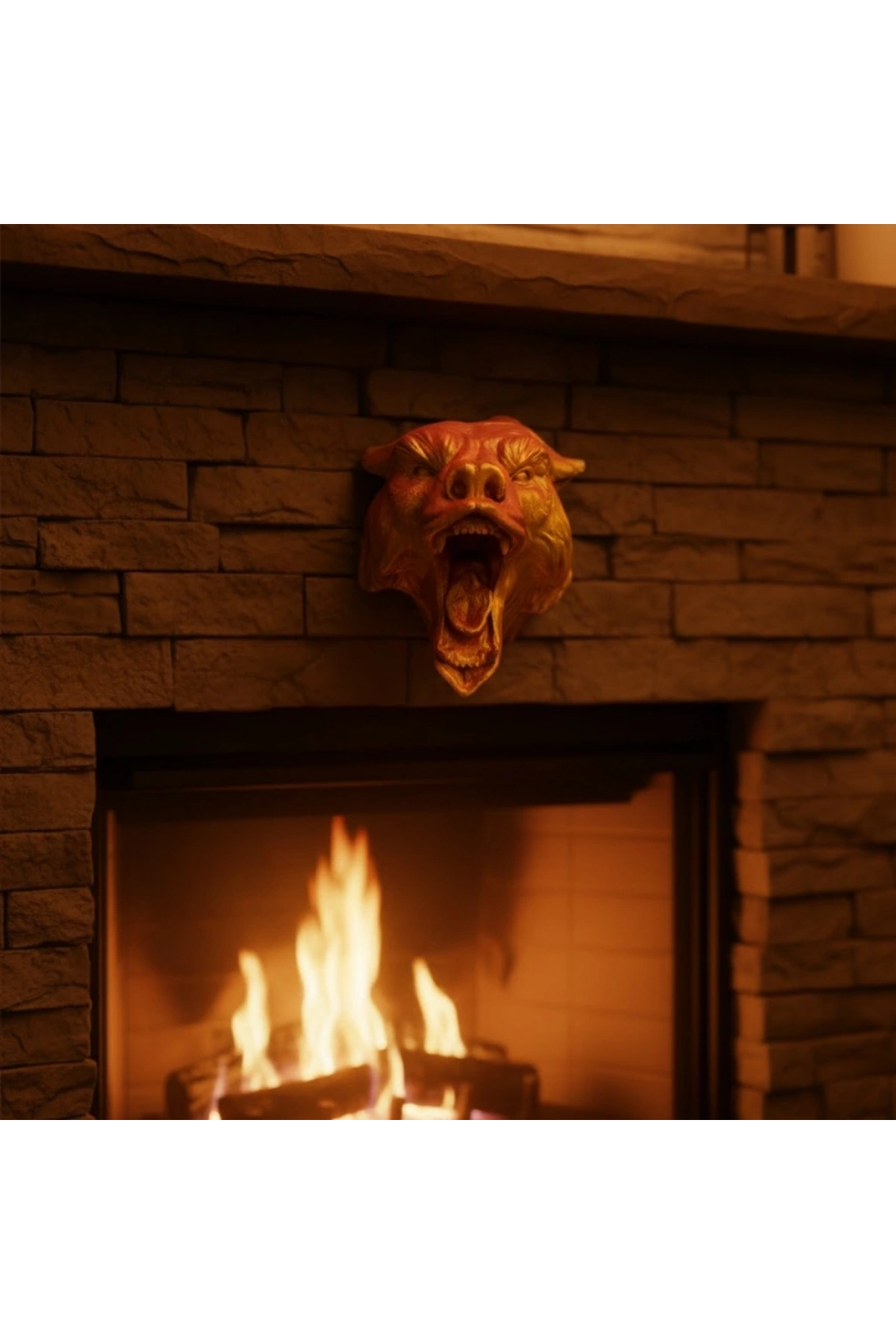 Dekoratif Asılabilir Jaguar Başı 3D Duvar Heykeli Gold Red 20x16 cm