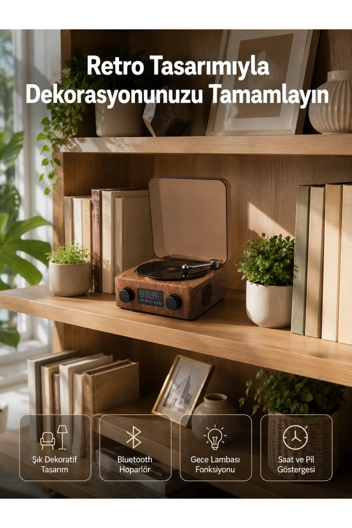 Dekoratif Gece Işıklı Bluetooth Hoparlör – Saatli Tasarım Yeni Nesil