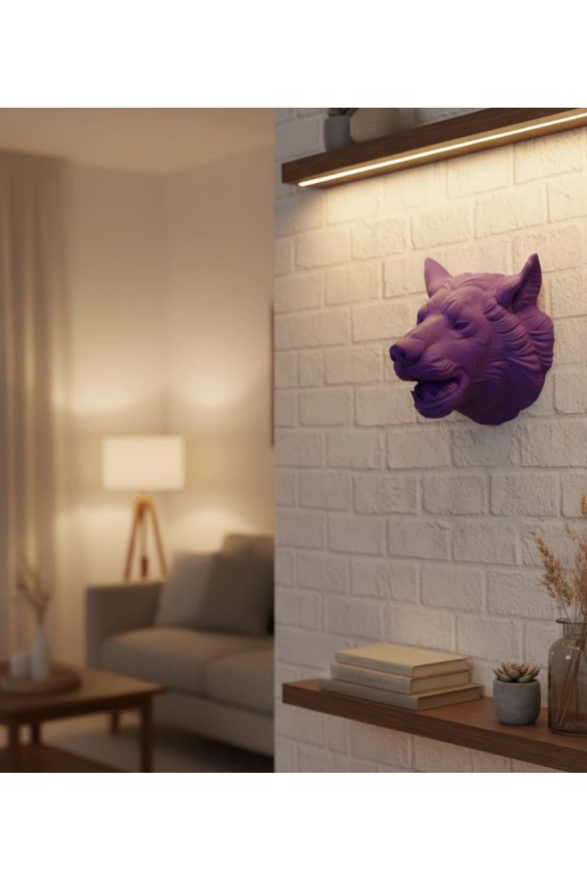 Dekoratif Mor Kurt Duvar Heykeli Asılabilir Hediyelik 25x19 cm