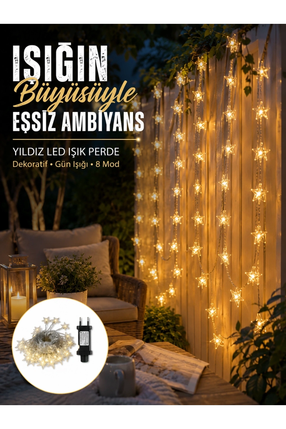 Dekoratif Yıldız Led Aydınlatma 20 Ledli 5 Metre Günışığı