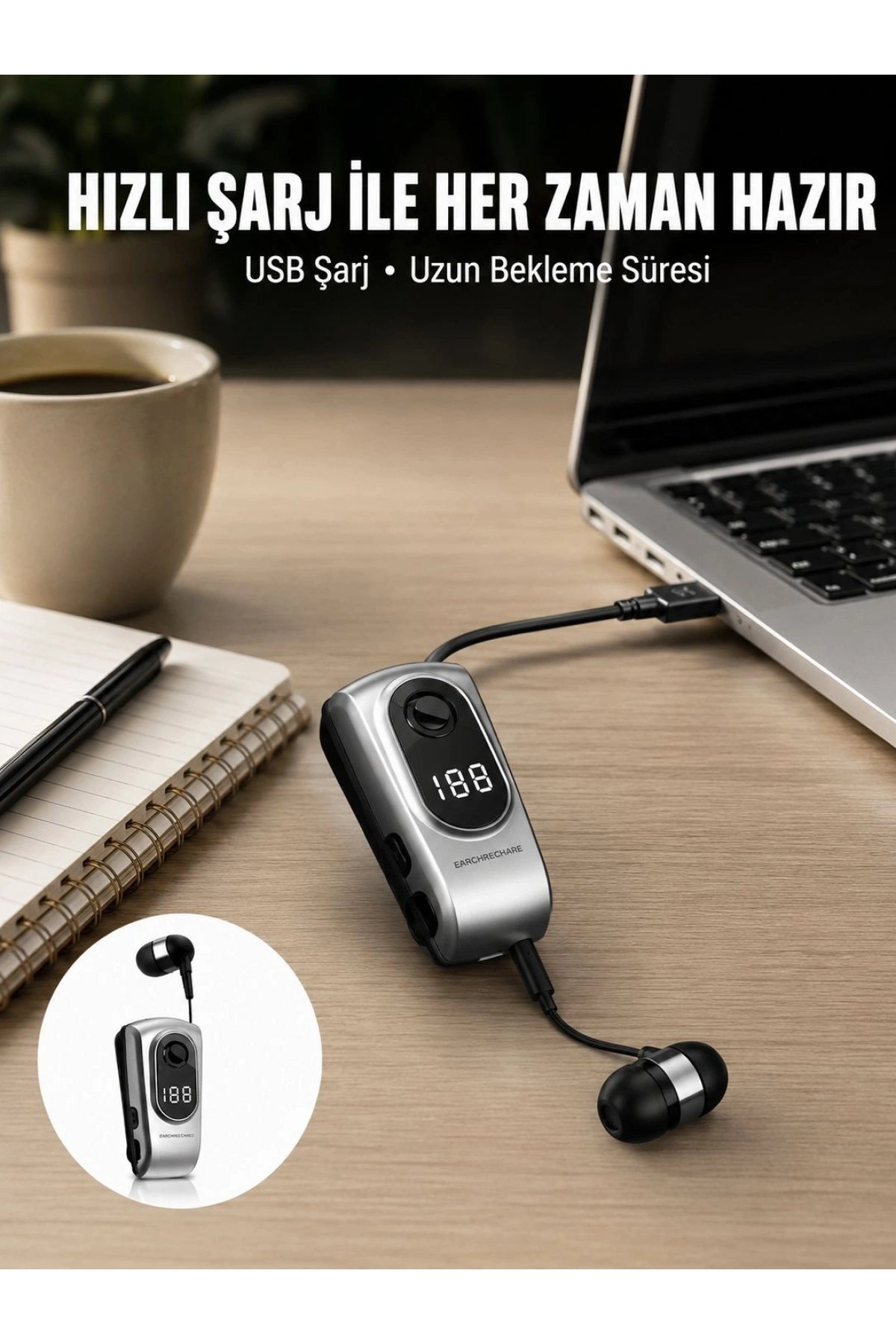Dijital Ekranlı Bluetooth Kulaklık – Titreşimli Bildirim, 25 Saat Kullanım Yeni Nesil