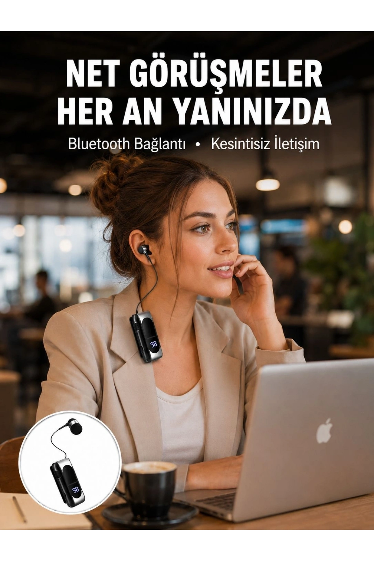 Dijital Göstergeli Bluetooth Kulaklık – Klipsli ve Şık Tasarım Yeni Nesil