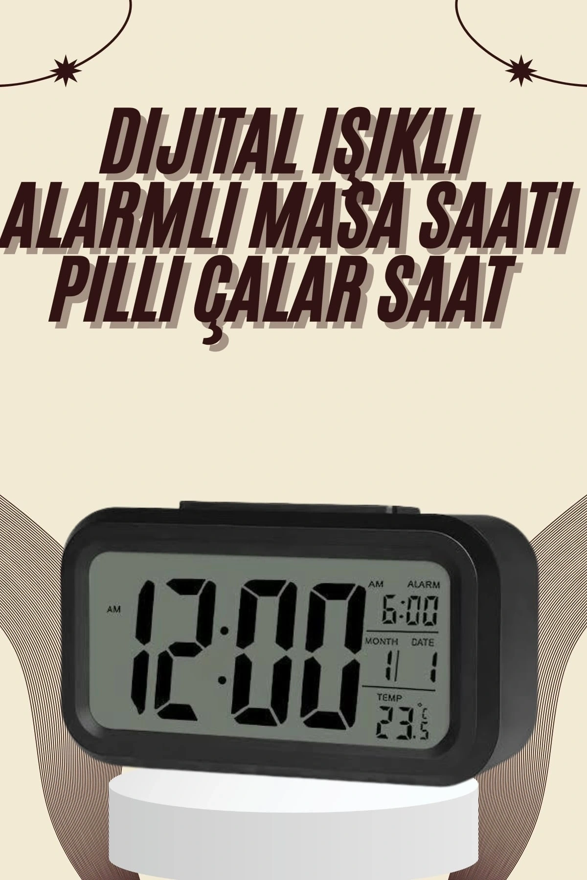 Dijital Masa Saati Termometreli Takvim Çalar Saat Led Ekran Pilli