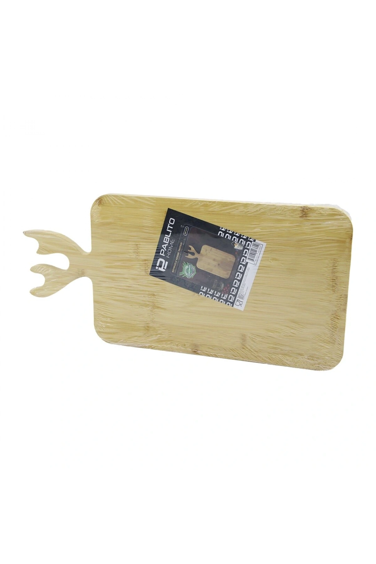 DİKDÖRTGEN AHŞAP BAMBU KESİM PANOSU - KESME TAHTASI GEYİK BOYNUZ FİGÜR SAPLI 22X36CM (5047)