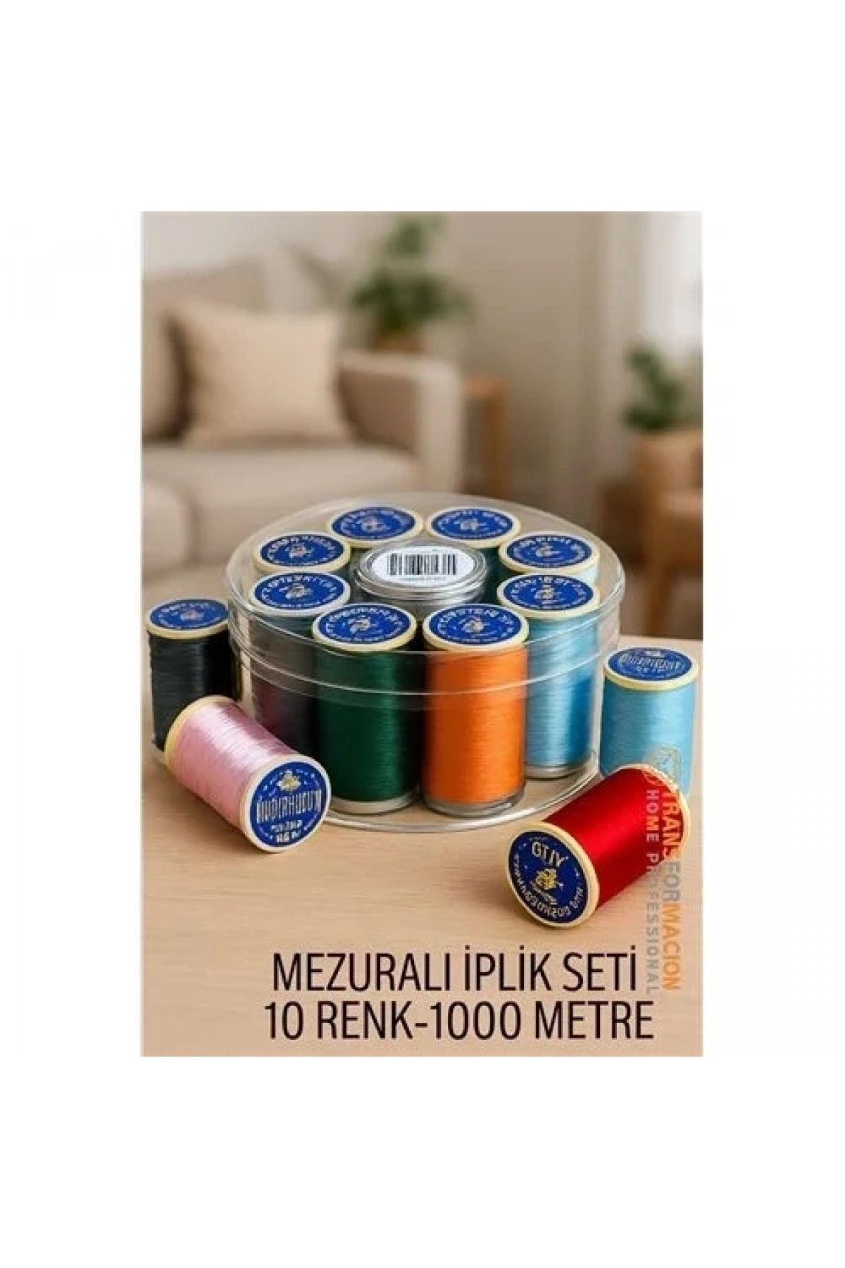 Dikiş İpliği Seti - 10 Renk 1000 Mt Kutulu Mezuralı Dikiş Seti 722075