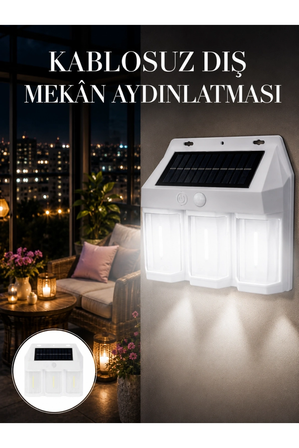 Dış Mekan Solar Duvar Lambası – 120° Hareket Algılama, 3 Işık Modu