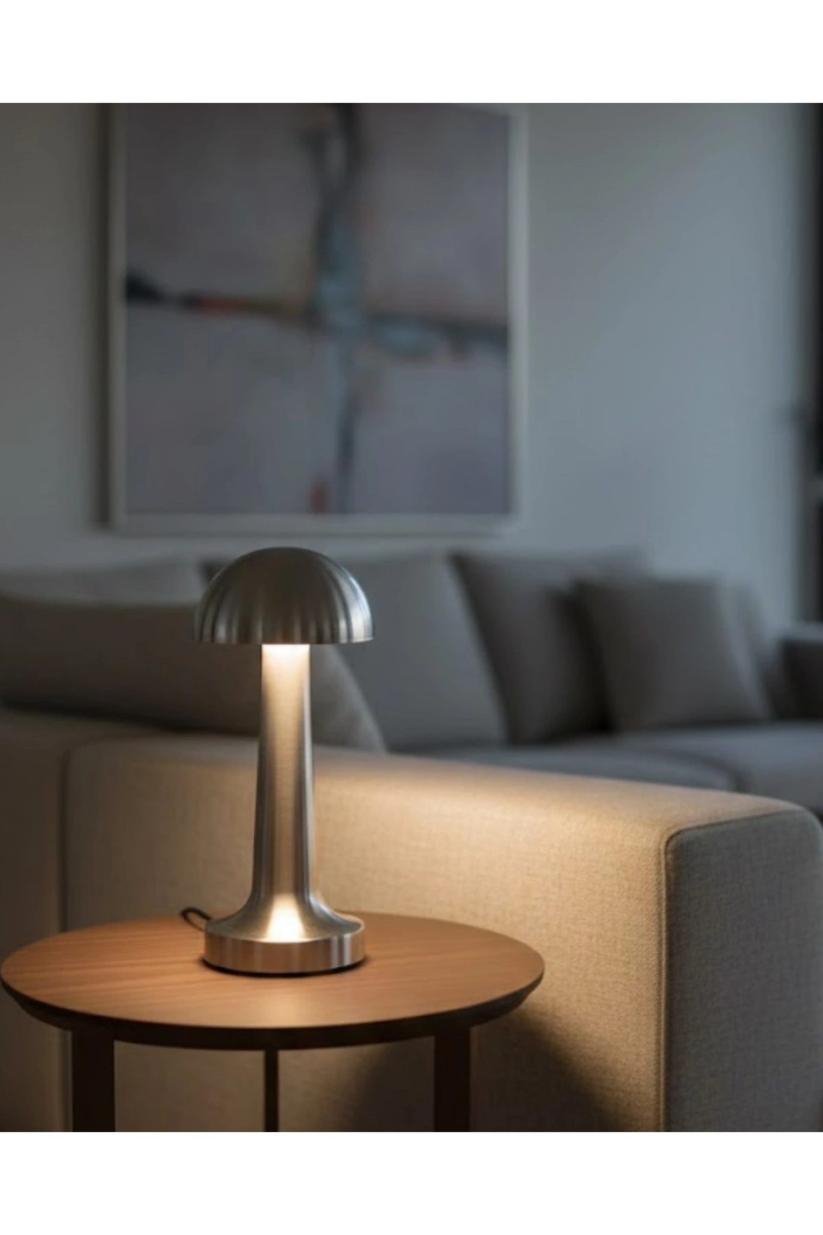 Dokunmatik Mantar Masa Lambası 3 Modlu Işık Şarjlı Kablosuz LED Krom Gövde