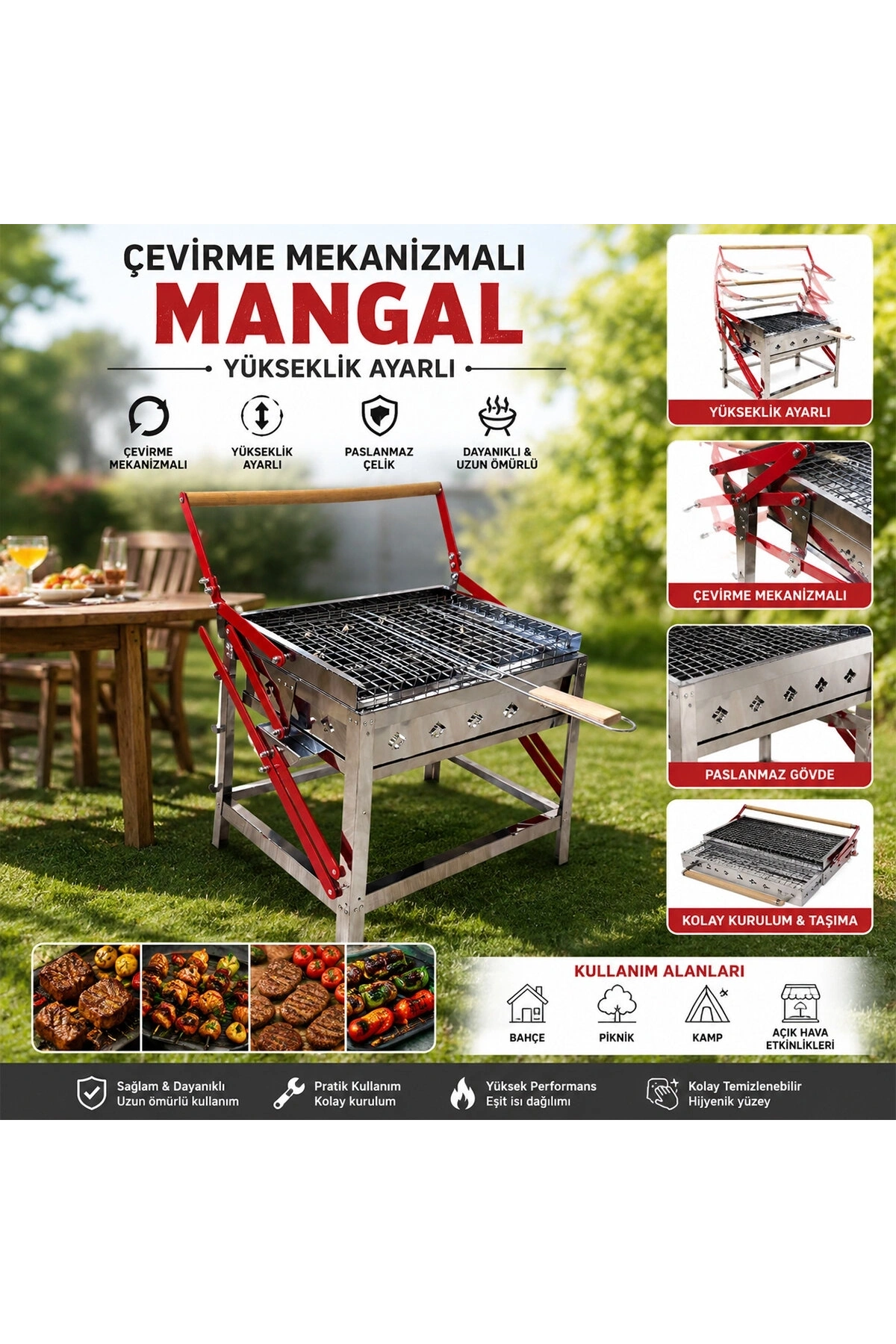 DÖNDÜRMELİ - ÇEVİRMELİ PASLANMAZ MEKANİZMALI MANGAL (5047)