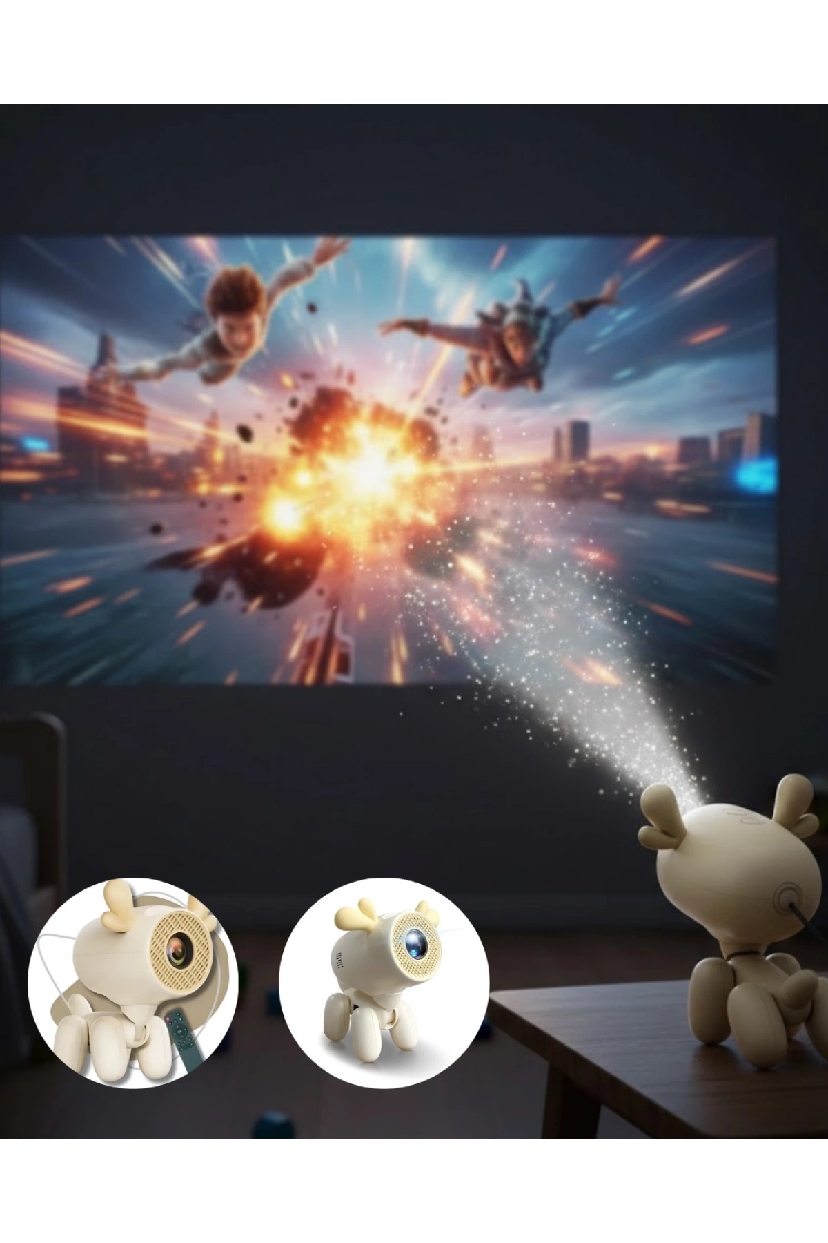 Döner Başlıklı Akıllı Projeksiyon HDMI USB TF Girişli