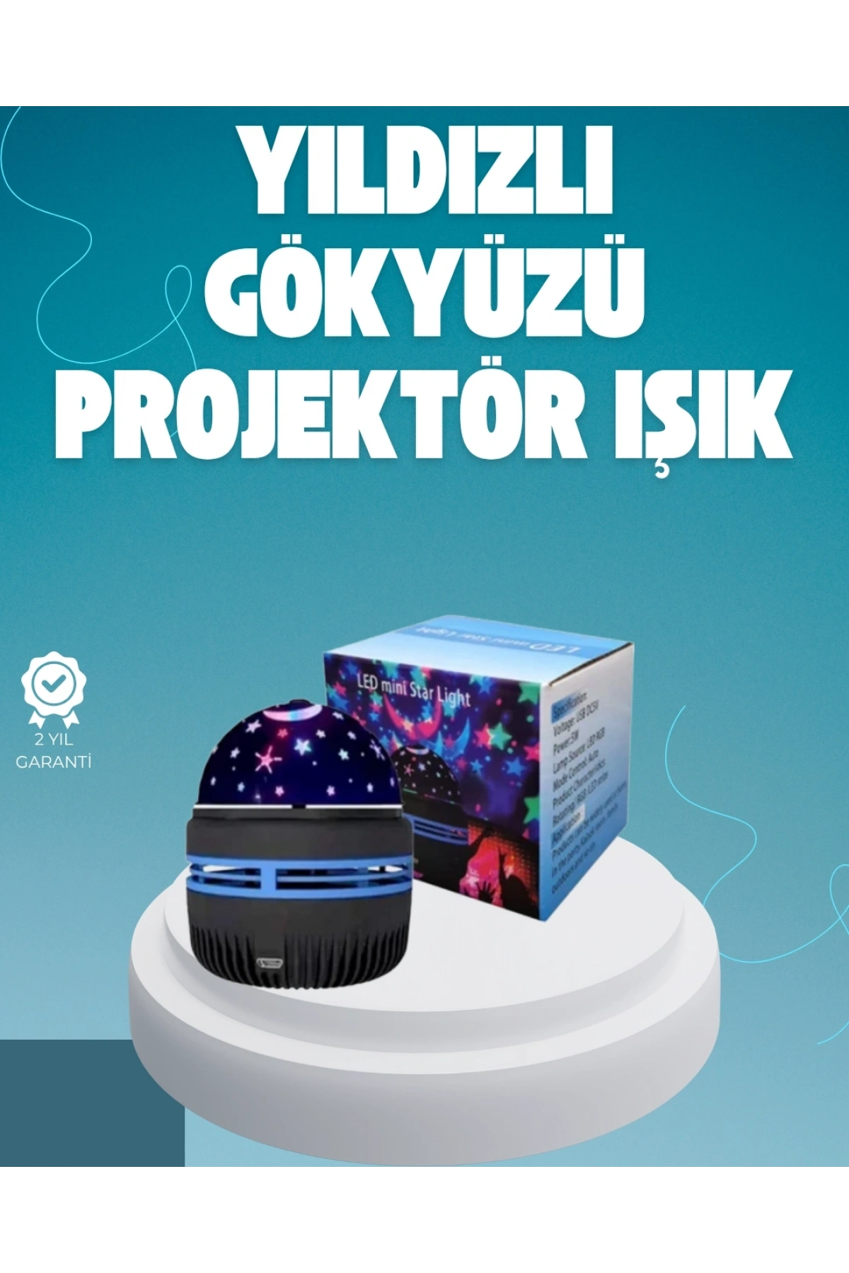 Döner Galaxy Projektör Gece Lambası – Ay ve Yıldız Işıklı Atmosfer Lamba, USB Bağlantılı