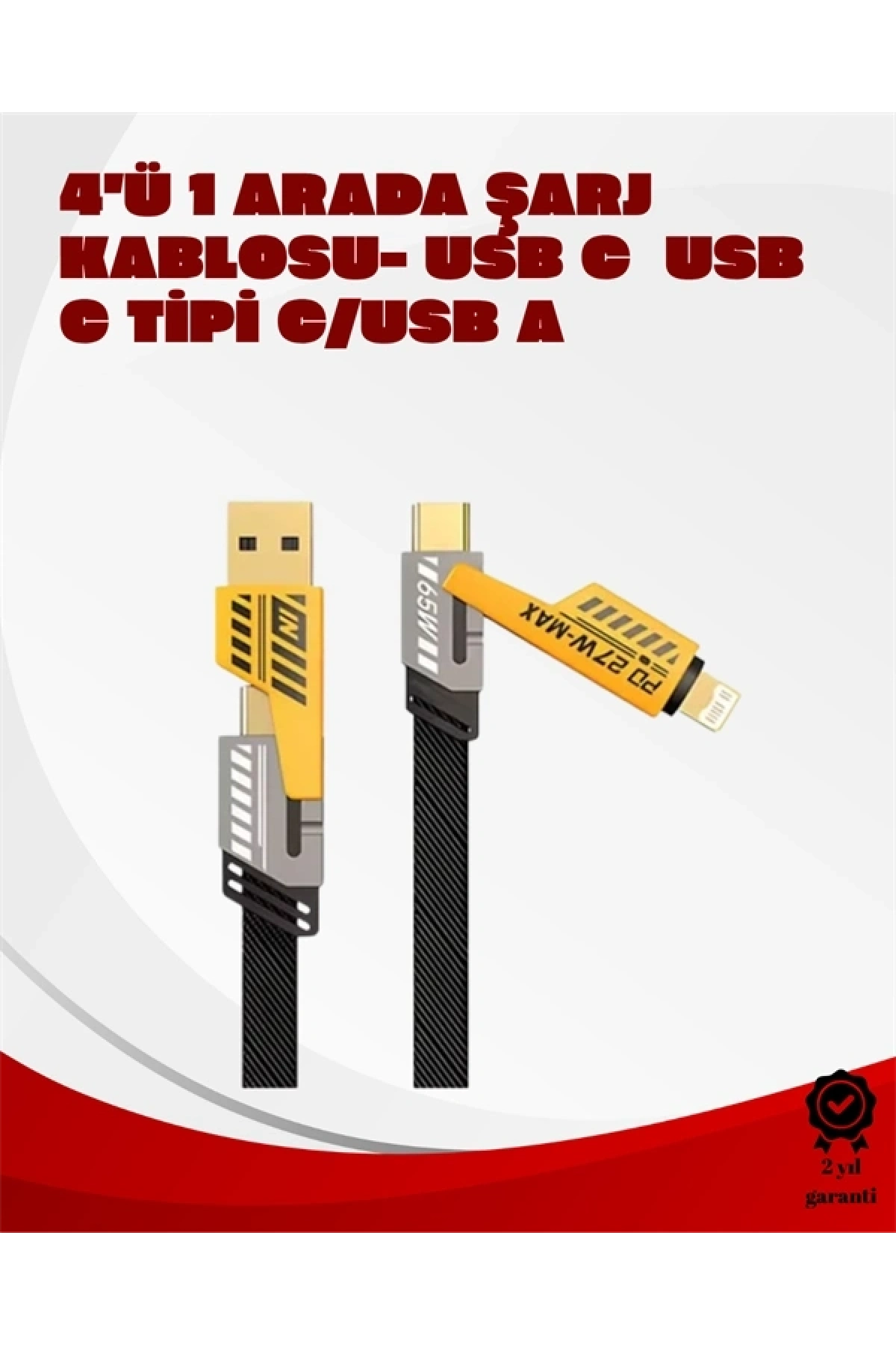 Dönüştürülebilir 4 Başlıklı Hızlı Şarj Kablosu – 1.2m, 65W, Dayanıklı ve Esnek Tasarım