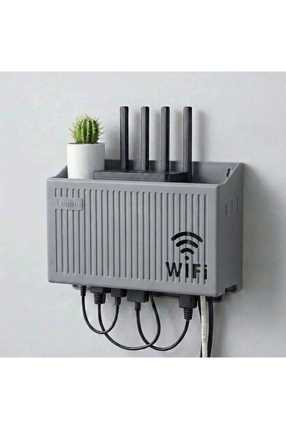 Duvar Tipi Wi-Fi Modem Saklama Kutusu(Gri) – Kablo Düzenleyici Router Raf Organizer (5047)