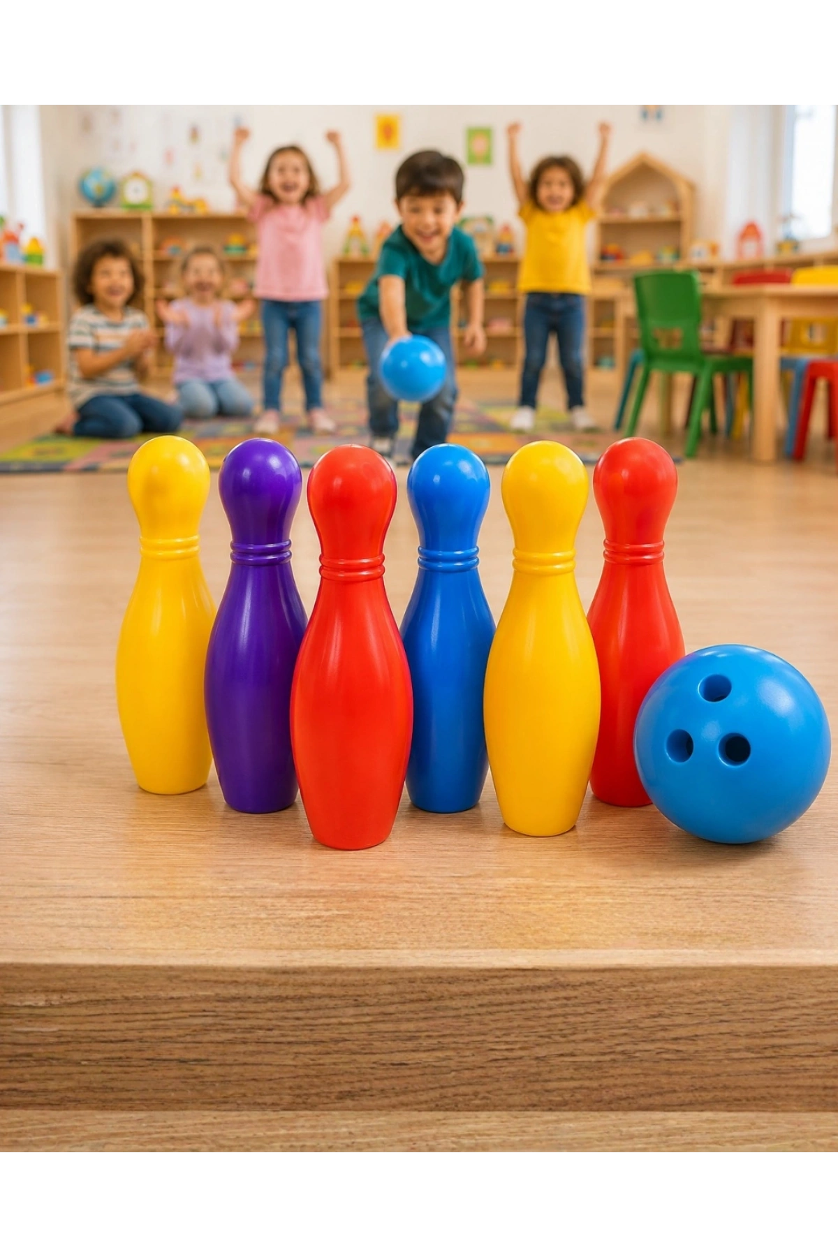 Eğlenceli Bowling Oyuncak Seti Çocuklar İçin Renkli Kuka ve Top