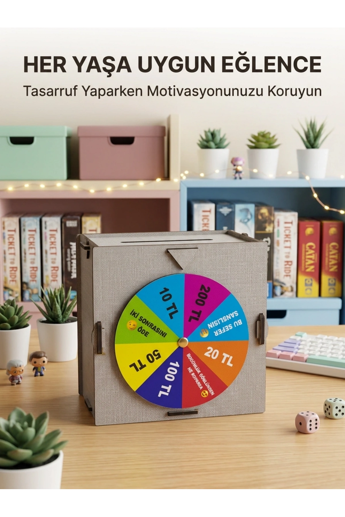 Eğlenceli Tasarruf Çarklı Felek Ahşap Para Biriktirme Kutusu